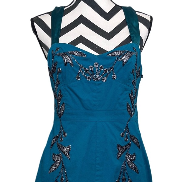 Free People Y2K Boho Sz 00 Leaf Motif Ocean Embriodered Boho Mini Dress - Picture 2 of 12